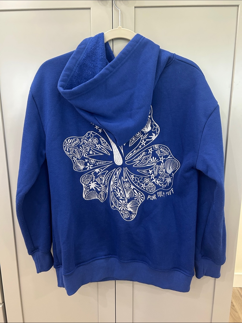 Pink Palm Puff Royal Blue Hibiscus Butterfly Hoodie XXS